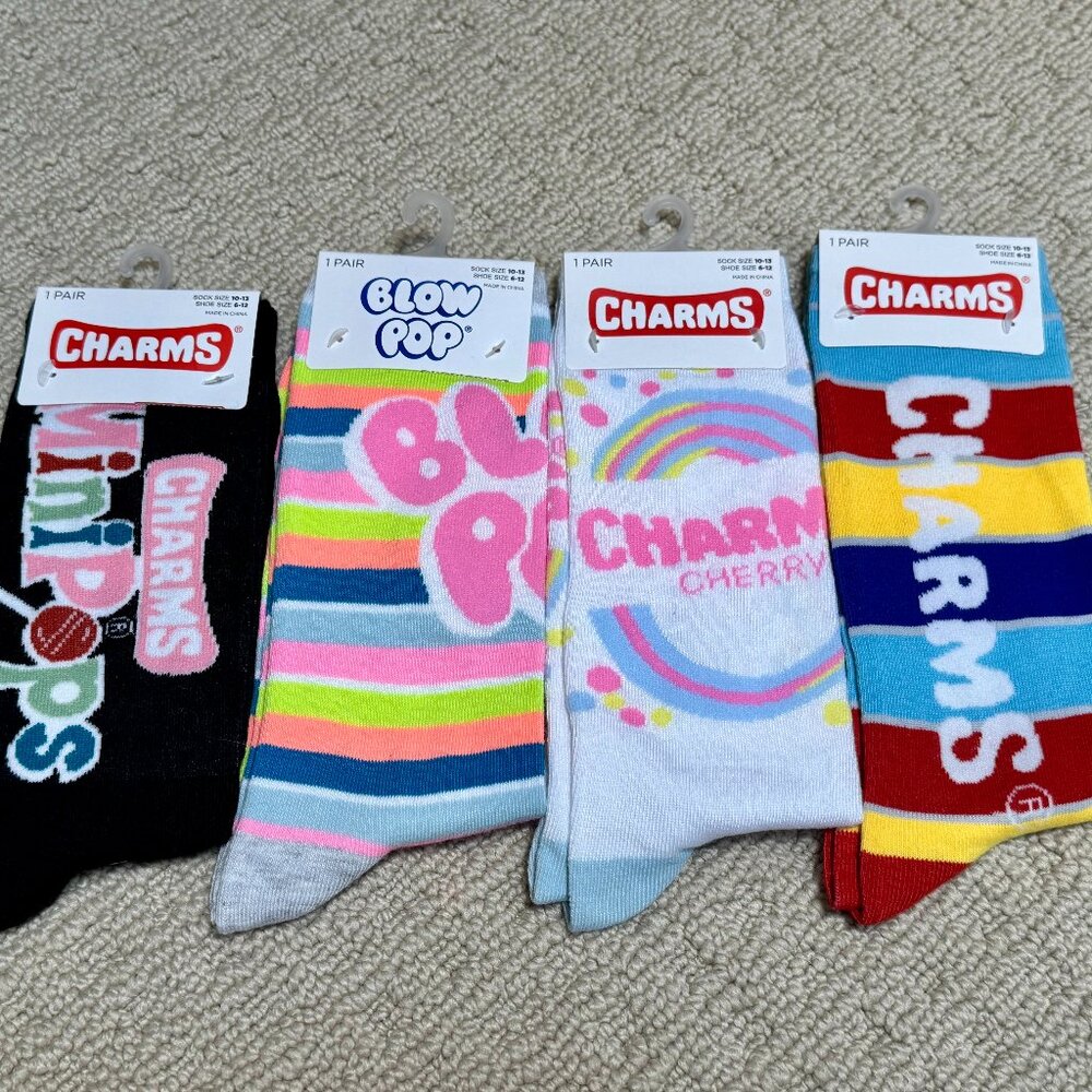 4 Mixed Charms New Novelty Crew Socks Size 6-12/13 - Men's/Women's -